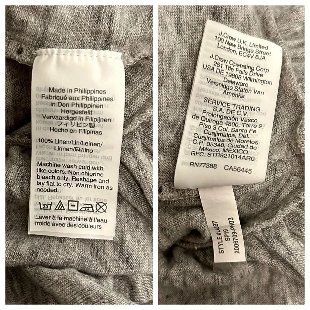 J. Crew ruffle back linen Tee in heather grey. Size M.